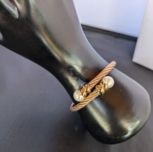 Bracelet Gold‎ Pearls Bangle Cable Rope Twisted Wrap Metal Steel Textured
